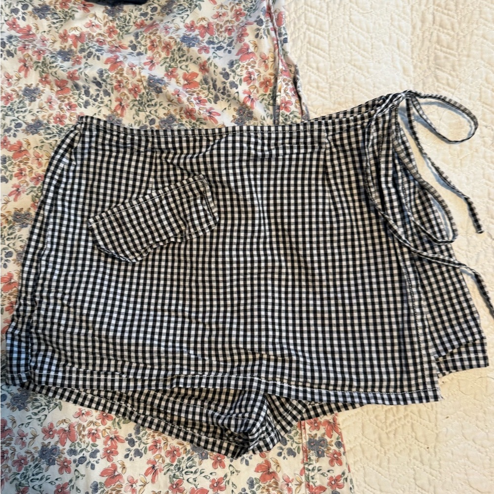 Maeve Black and White Checkered Shorts